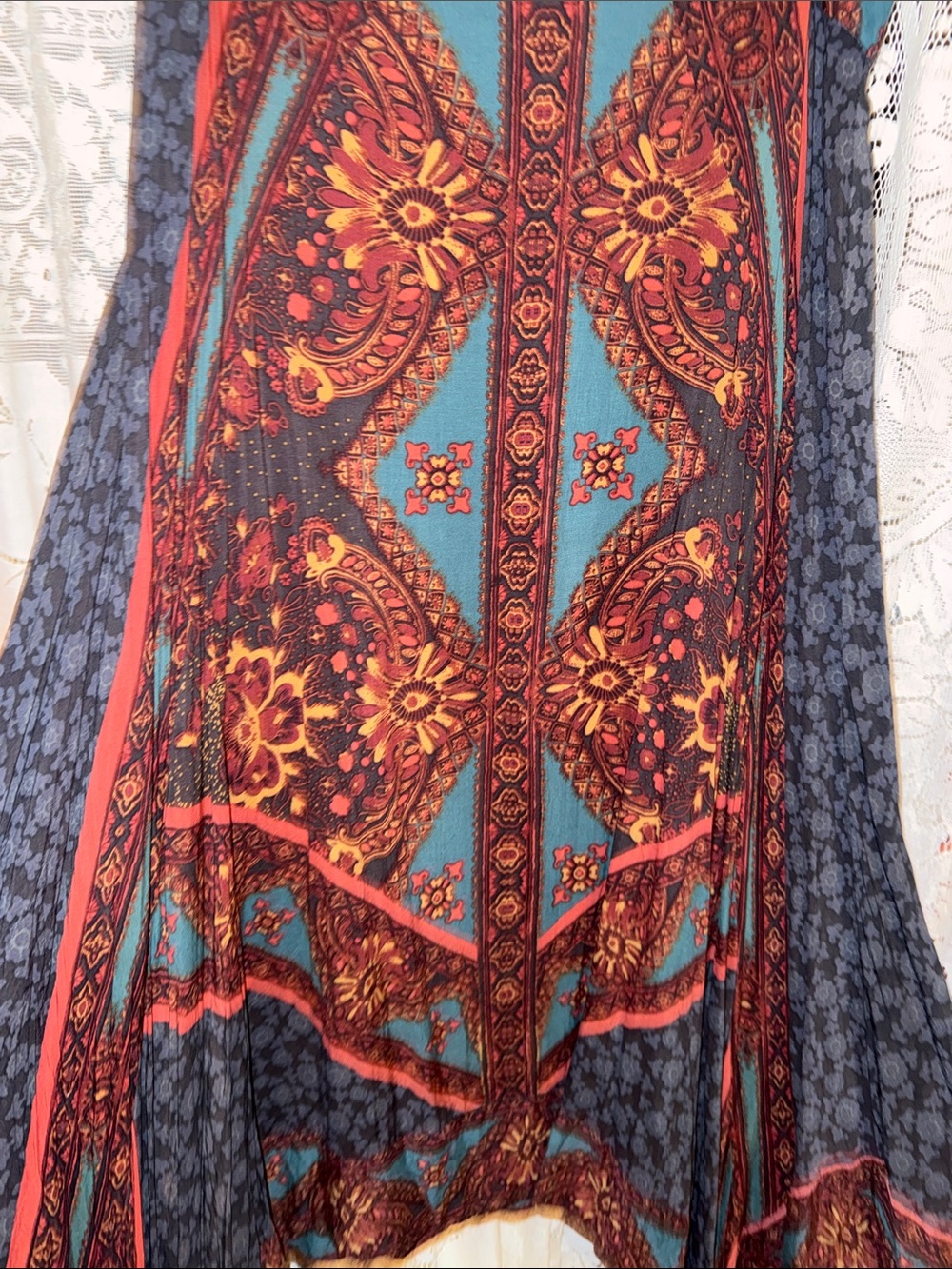 Free People Traveler Teal and Rust Asymmetrical Boho Skirt - Picture 3 of 9
